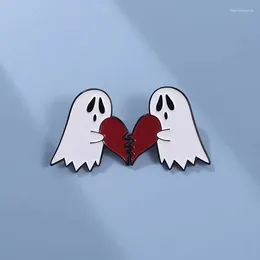 Brooches Heartbreaking Ghost Enamel Pins Custom Heart Cute Lapel Badges Gothic Jewellery Halloween Gifts Wholesale