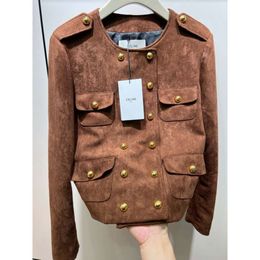 Men's Jackets Ce23 Autumn/winter Double Breasted Buckle Short Coat Shoulder Badge Design Triumphal Arch Gold Sweet Cool Handsome Girl