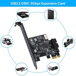 PCI-E 1X To USB 3.2 GEN1 5Gbps 20Pin Front Panel Header (To Type-C Front Panel Header) Front Panel Connector Riser Card