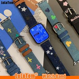 Retro Embroidery Denim Strap For Iwatch Series 8 7 6 5 4 3 SE Band for Appple Watch Ultra 49mm 38 40mm 41 42mm 44 45mm Wristband