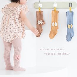 Toddler Baby Girls Pantyhose Breathable Mesh Tights Breathable Knitted Ribbed Stockings with Bow Stretch Footed Leggings