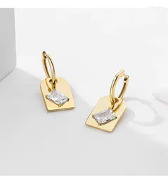 Dangle Earrings 18k Gold Plated Huggie 925 Sterling Silver Rectangle Charm With Zircon