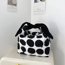 Storage Bags Ears Fold Bow Handbags Kawaii Lunch Bag Women Japanese Cute Office Worker Convenient Box Tote Food