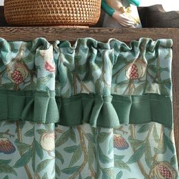 American Retro Green Leaves Short Curtains Japanese Linen Flounces Half Curtain Korea Leaf Coffee Valnace for Roman Window #A231