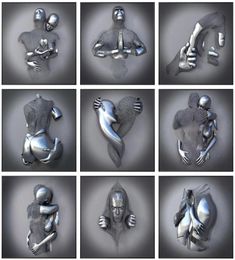 Silver Metal Figure Statue Wall Art Canvas Painting Romantic Lover Sculpture Poster Picture for Living Room Home Decor Print No F7824461