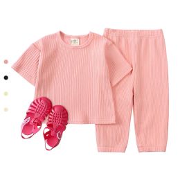 Trousers New Arrival Novelty Toddler Baby Girls Clothing 2Pcs Sets Short Sleeve Loose TShirt Tops + Pants Newborn Kids Comfortable Suits