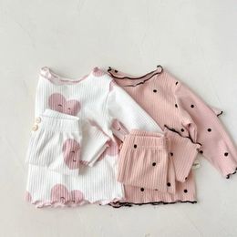 Clothing Sets Children's Pyjamas Long Sleeve Ice Silk Rib Sunken Stripe Two-Piece Wooden Ear Suit