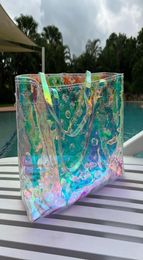 Dupe Dazzle Colour Transparent Portable Laser Bag Shoulder Beach Tote Bags Handbags Women Girls Handbag 32cm L9181279213