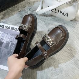 Casual Shoes 2024 Black Platform Flats Women Loafers Slip On Boat Autumn Office Metal Chain Designer Leather Oxfords