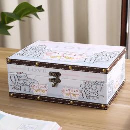 Retro Wooden Storage Box Keepsake Jewellery Box with Lock Kids Storage Chest for Jewellery Notebook Postcards Cosmetics Red Packets