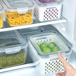 Storage Bottles Food Box Drain Basket Moisture-Proof Sealed Jars Vegetable Fruit Crisper Kitchen Transparent Organisation Container