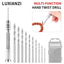 LUXIANZI Mini Micro Aluminum Hand Drill Woodworking Drilling Rotary Tools For Jewelry Craft Watch 10pc Manual Twist Drill Bits