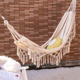 Large Hammock Boho Style Brazilian Macrame Fringed Deluxe Double Hammock Net Swing Chair Indoor Hanging Swing