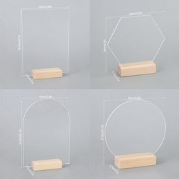 1Set Acrylic Clear Wedding Place Card With Wooden Base Festive Banquet Party Table Sign Number Name Seat Cards Display Stand