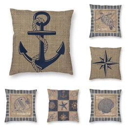 Pillow Nautical Burlap Anchor 3D Printing Graphic Cover Polyester Navy Ocean Throw For Sofa Pillowcase Home Decorative