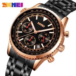 Wristwatches SKMEI Genuine Gold Case Green Face Rose Blue Silver Stainless Steel Strap Stopwatch Chronograph 9333