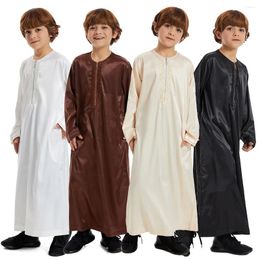 Ethnic Clothing 2024 Muslim Boys Kids Saudi Robe Thoub Jubba Thobe Arab Dress Zipper Islamic Maxi Gown Abaya Ramadan Thawb Middle East