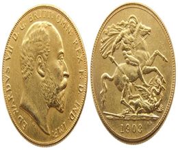 UK Rare 1903 British coin King Edward VII 1 Sovereign Matt 24K Gold Plated Copy Coins 8655779