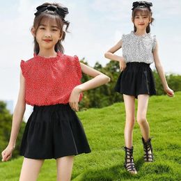 Clothing Sets Children Clothes Summer Polka Dot Tops Shorts For Girls Korean Kids Baby Sleeveless Outfit 3-12 Years