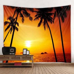 tapestry Tapestries Coconut tree sea view sunrise sunset art decoration blanket home background cloth hippie bohemian living room dormitory R0411