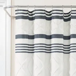 Shower Curtains Navy Blue Urban Diamond Striped Woven Tufted Eco-Friendly Recycled Cotton Curtain (72"x72")