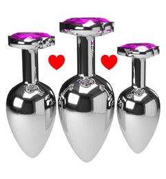 3pcsSet Multicolor Smooth Massager Anal Beads Crystal Jewelry Heart Butt Plug Stimulator Women Sex Toys Dildo Metal Anal Plug273S3351951