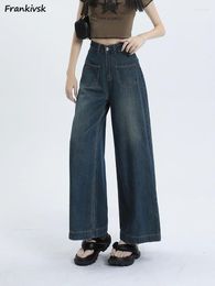 Women's Jeans Women All-match Fashion Loose Full Length Autumn Korean Style High Street Youthful Vintage Washed Denim Trousers