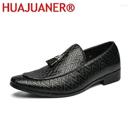 Casual Shoes Tassels Men's Dress Leather Weave Oxford For Men Loafers Italy Black Formal Wedding Fashion Moccasins