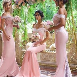 bridesmaid dresses mermaid lace satin Pink vestido de fiesta de boda brush tail robe demoiselle d honneur femme customization