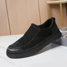 Casual Shoes 2024 Brushed Genuine Leather Loafers For Men Autumn Comfortable Thick Sole Sewing Footwear Black Brown M6816