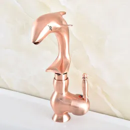 Bathroom Sink Faucets Basin Faucet Antique Red Copper Dolphin Shape Deck Mounted Single Handle Bath Mixer Tap Nsf849