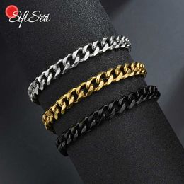 Bangle Sifisrri Punk Men 3/5/7mm Stainless Steel Curb Cuban Link Chain Bracelets Gold Colour Solid Chains Unisex Wrist Jewellery Gift 24411