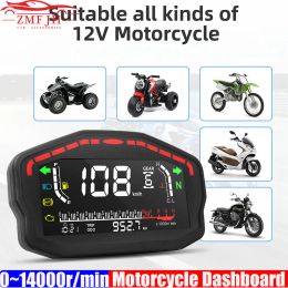 Universal Digital Motorcycle Dash Panel LCD Dashboard 0~14000r/min Speedometer Odometer Tachometer for 2,4 Cylinder Most Motor