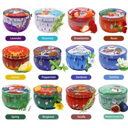 12pcs Christmas Scented Candles Set Plant Essential Oil Soy Wax Aromatherapy Candle Festive Party Atmosphere Guest Gifts Box