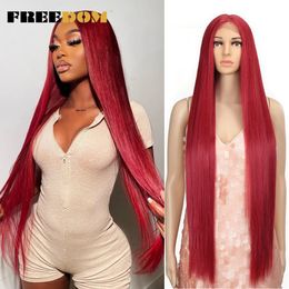 FREEDOM Synthetic Lace Wig 38 Inch Deep Part Long Straight Wig Ombre Pink Cosplay Wigs Synthetic Lace Front Wigs For Black Women 240402