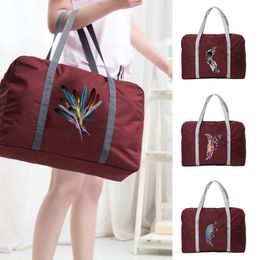 Large Capacity Folding Travel Bags Luggage Tote Handbag Travel Duffle Bag Women Men Gym Yoga Storage Feather Print Shoulder Bag