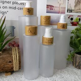 Storage Bottles 5Pcs 100ML 4 Oz 200ml 8 300ml Frosted Plastic Shower Gel Lotion Spray Bottle With Bamboo Pump Lids Toner Cosmetic Containers