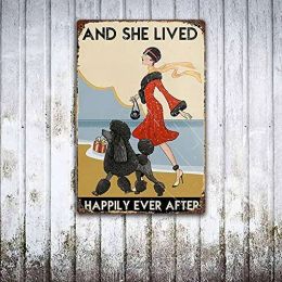 Black Poodle Lovers and She Lived Happily Coffee Shop Wall Art Decor Retro Metal Sign Plaque Poster Cafe Wall Art gift