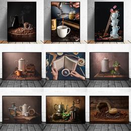 Vintage Hand Ground Coffee Canvas Painting Latte Posters and Prints Bars Kitchen Cafe Wall Art Picture Home Restaurant Decor