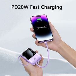 Power Bank 20000mAh with Cable 66W PD 20W Two-Way Fast Charging Powerbank External Battery Pack for iPhone Huawei Xiaomi Samsung