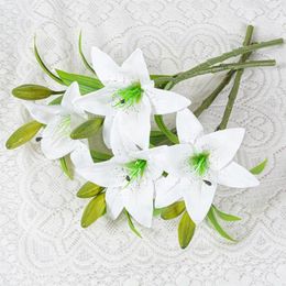 Decorative Flowers Indoor Outdoor Artificial Lily Elegant Branch With Green Leaves For Home Wedding Party Decor Faux