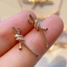 Top Grade Luxury Tifanccy Brand Designer Earring High Quality Knot Earrings Female Rose Gold Inlaid Diamond Earrings High Quality Designers Jewelry