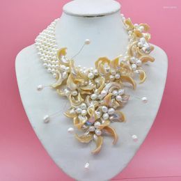 Choker 2024-5-20-0748# Fashion Pearl Shell Wrap Flower Necklace African Wedding Jewelry 19"