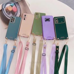 Poko X 3 M 4 5 X4pro Crossbody Lanyard Case For Xiaomi Mi Poco X3 X4 M4 Pro M3 M5s Nfc 5g F3 Gt F4 M5 C40 Cord Plating Cover