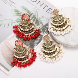 2023 Vintage Orange Peacock Drop Earrings for Women Party Bijoux Bohemia Fan Shape Beads Tassel Earrings Ethnic Indian Jewellery