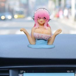 New Shaking Chest Girl Car Dashboard Ornament Sexy Cute Anime Dolls Plump Car Interior Shape Motorcycle Accessories Decoration