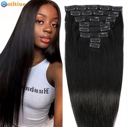 Eotltiue Brazilian Remy Straight Hair Clip In Human Natural Colour 8PiecesSets Full Head 120G For Black Women 240402