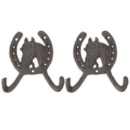 Hooks 2 Pcs Horse Head Hoof Double Hook Multi Purpose Hanger Horseshoe Shaped Vintage Design Creative Iron Hat Cast Child