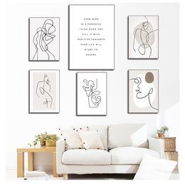 Quotes Wall Art Canvas Painting Nordic Posters And Prints Wall Pictures For Living Room Decor Abstract Line Drewing Body Face