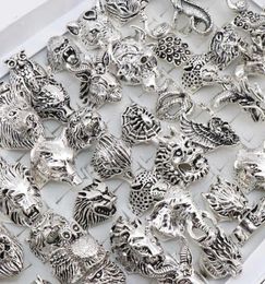 Wholesale 20pcs/Lots Mix Owl Dragon Wolf Elephant Tiger Etc Animal Style Antique Vintage Jewelry Rings for Men Women 2106238910542